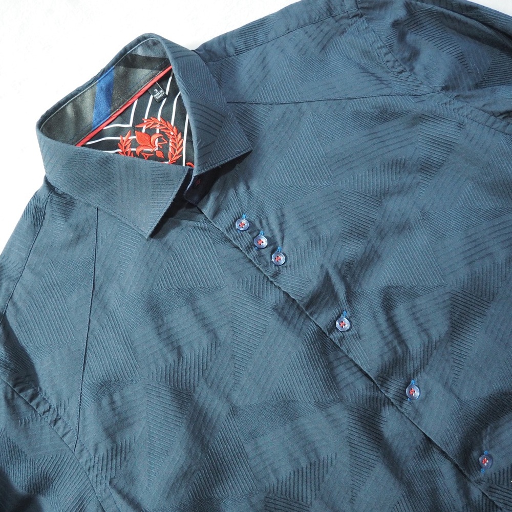 Au Noir Sz 3 Men's Casual Button-Down Shirt in Navy Blue 100% Cotton